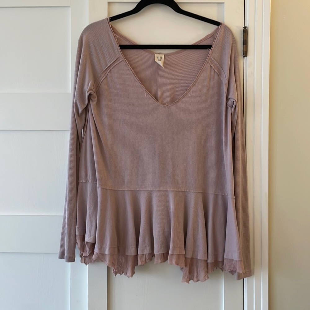 We The Free Long Sleeve Peplum Top in Dusty Mauve